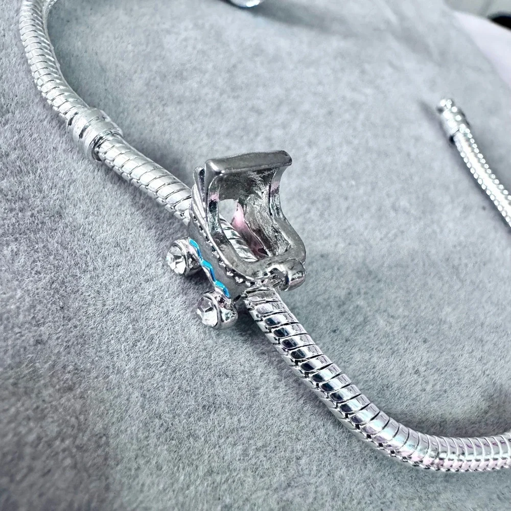 Baby Carriage Stroller Charm Silver Pink Blue fits PANDORA